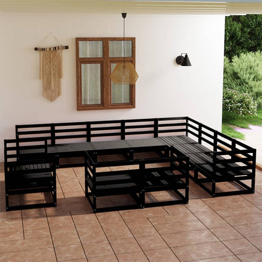 vidaXL 12 Piece Garden Lounge Set Black Solid Pinewood