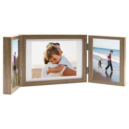 vidaXL Trifold Photo Frame Collage Light Brown 28x18 cm+2x