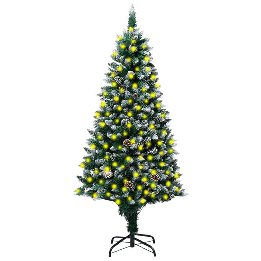 vidaXL Artificial Christmas Tree LEDs&Pine Cones&White Snow 240 cm