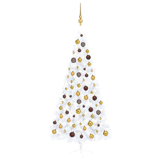 vidaXL Artificial Half Pre-lit Christmas Tree with Ball Set White 210 cm