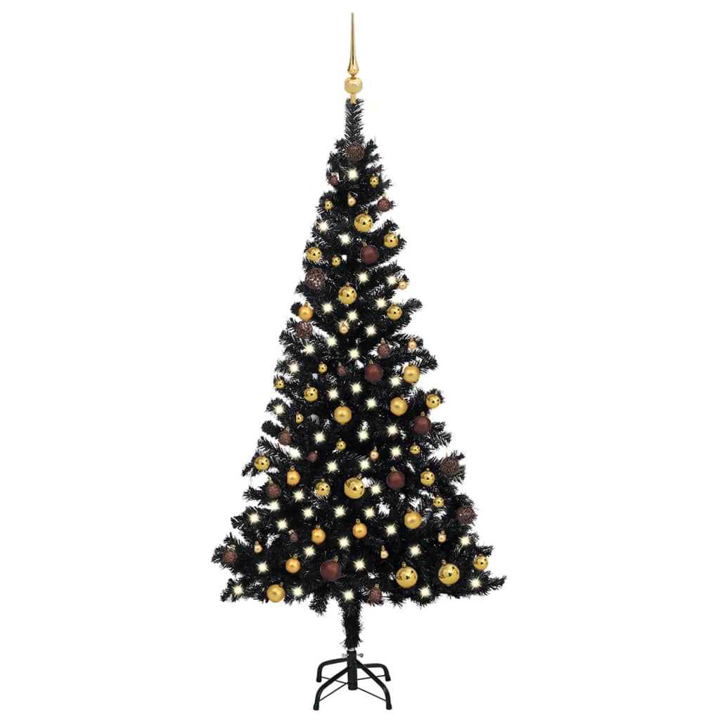 vidaXL Artificial Pre-lit Christmas Tree with Ball Set Black 180 cm PVC