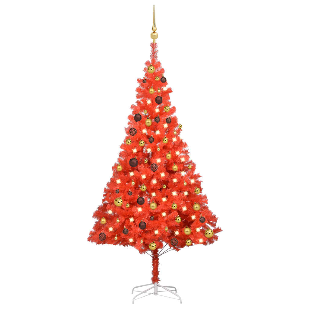 vidaXL Artificial Pre-lit Christmas Tree with Ball Set Red 180 cm PVC