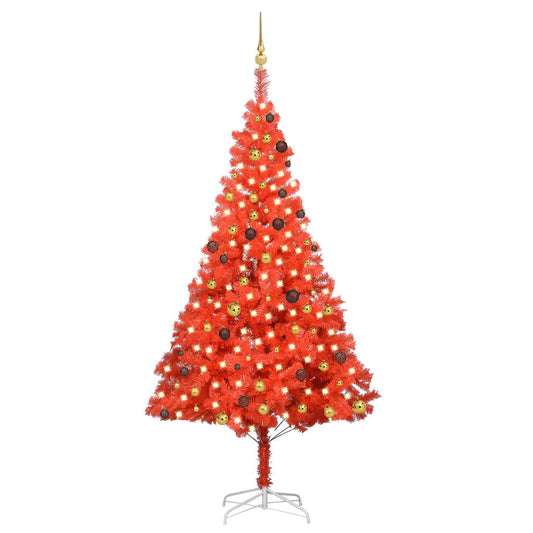vidaXL Artificial Pre-lit Christmas Tree with Ball Set Red 240 cm PVC