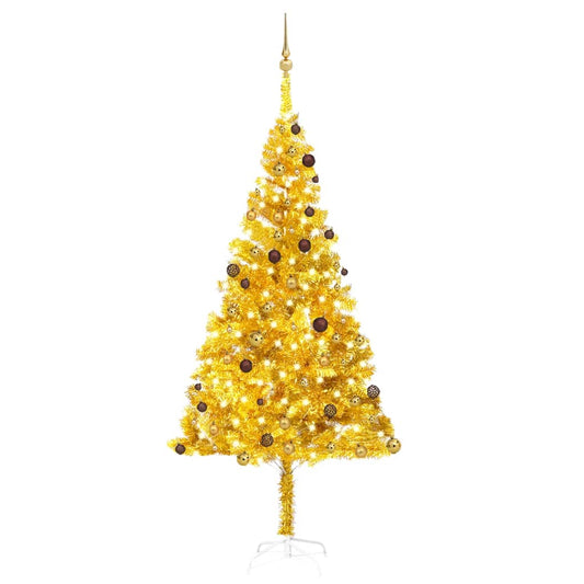 vidaXL Artificial Pre-lit Christmas Tree with Ball Set Gold 240 cm PET