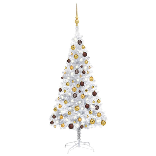 vidaXL Artificial Pre-lit Christmas Tree with Ball Set Silver 150 cm PET