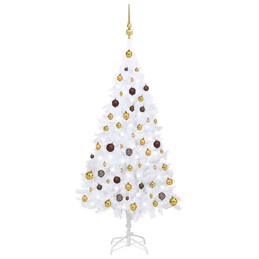 vidaXL Artificial Pre-lit Christmas Tree with Ball Set White 150 cm PVC
