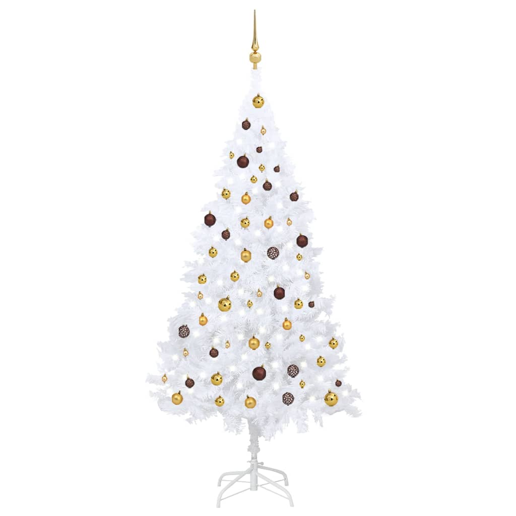 vidaXL Artificial Pre-lit Christmas Tree with Ball Set White 210 cm PVC