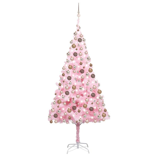 vidaXL Artificial Pre-lit Christmas Tree with Ball Set Pink 210 cm PVC