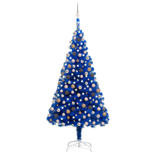 vidaXL Artificial Pre-lit Christmas Tree with Ball Set Blue 210 cm PVC