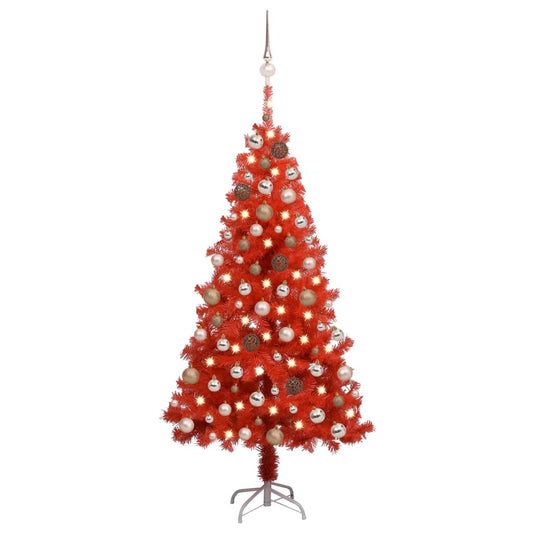 vidaXL Artificial Pre-lit Christmas Tree with Ball Set Red 150 cm PVC
