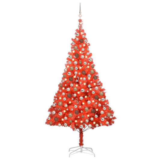 vidaXL Artificial Pre-lit Christmas Tree with Ball Set Red 240 cm PVC