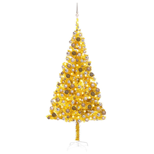 vidaXL Artificial Pre-lit Christmas Tree with Ball Set Gold 210 cm PET