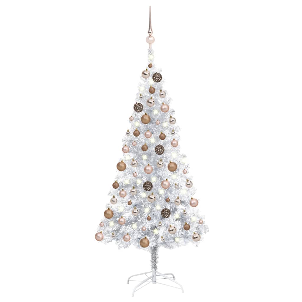 vidaXL Artificial Pre-lit Christmas Tree with Ball Set Silver 150 cm PET