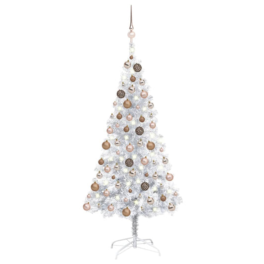vidaXL Artificial Pre-lit Christmas Tree with Ball Set Silver 150 cm PET