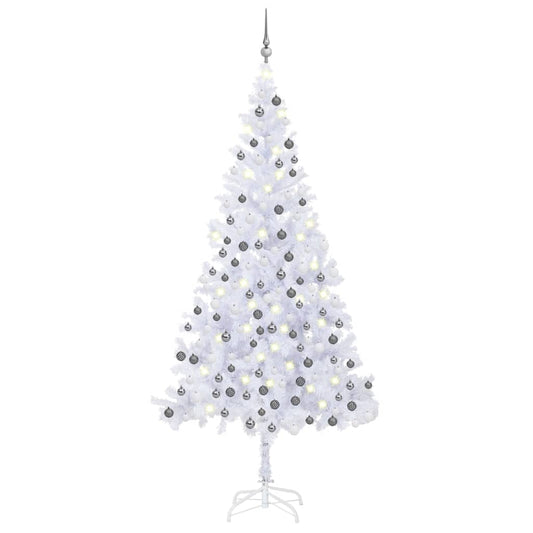 vidaXL Artificial Pre-lit Christmas Tree with Ball Set L 240 cm White