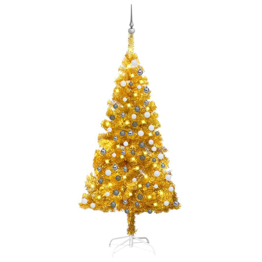 vidaXL Artificial Pre-lit Christmas Tree with Ball Set Gold 120 cm PET