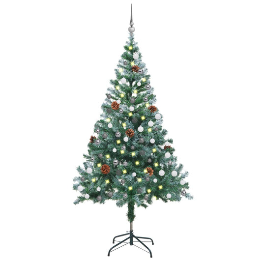 vidaXL Frosted Pre-lit Christmas Tree with Ball Set Pinecones 150 cm