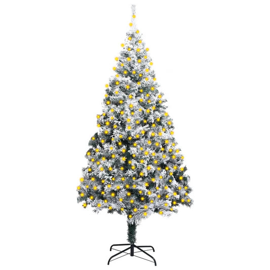 vidaXL Artificial Pre-lit Christmas Tree with Flocked Snow Green 300cm PVC