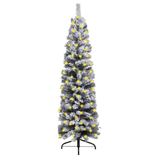 vidaXL Slim Pre-lit Christmas Tree with Flocked Snow Green 210 cm PVC