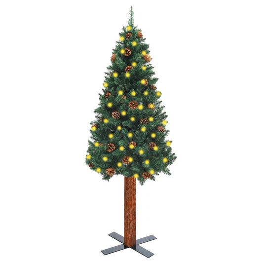 vidaXL Slim Pre-lit Christmas Tree with Real Wood&Cones Green 180 cm