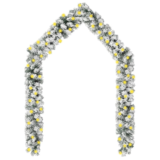 vidaXL Christmas Garland with LEDs&Flocked Snow Green 5 m PVC