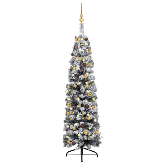 vidaXL Slim Artificial Pre-lit Christmas Tree with Ball Set Green 150 cm