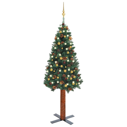 vidaXL Slim Pre-lit Christmas Tree with Ball Set Green 180 cm