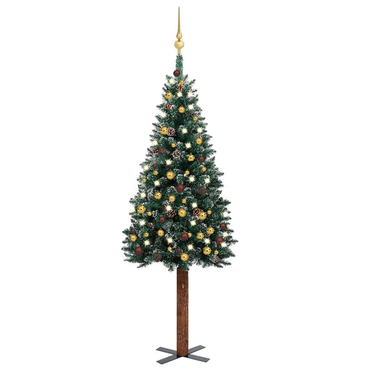 vidaXL Slim Pre-lit Christmas Tree with Ball Set Green 150 cm