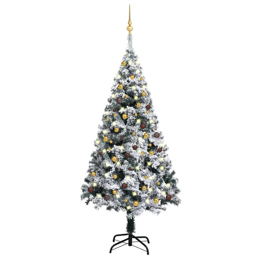 vidaXL Artificial Pre-lit Christmas Tree with Ball Set Green 180 cm PVC