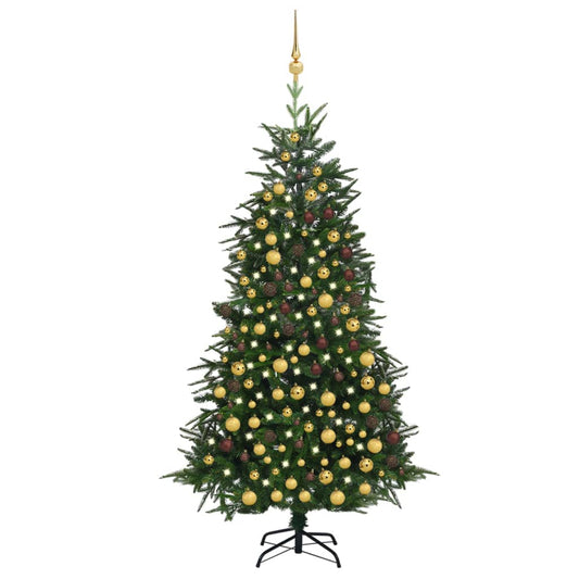 vidaXL Artificial Christmas Tree LEDs&Ball Set Green 210 cm PVC&PE