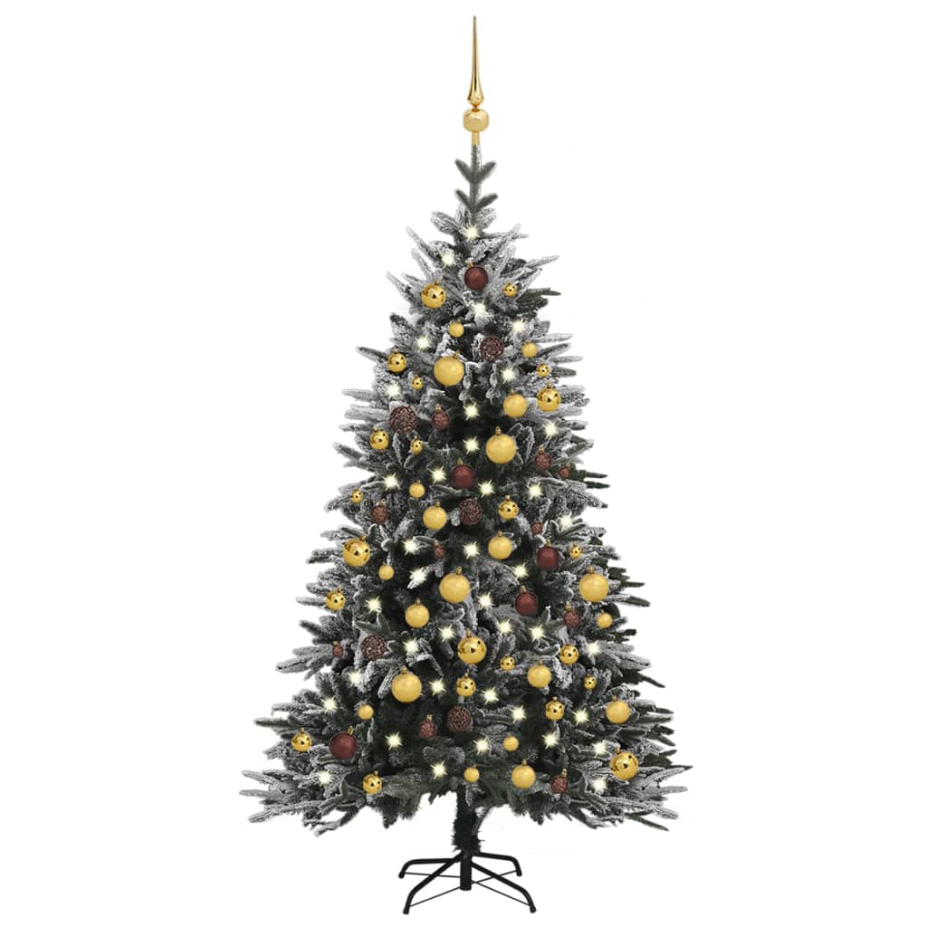 vidaXL Artificial Christmas Tree LED&Ball Set&Flocked Snow 150cm PVC&PE