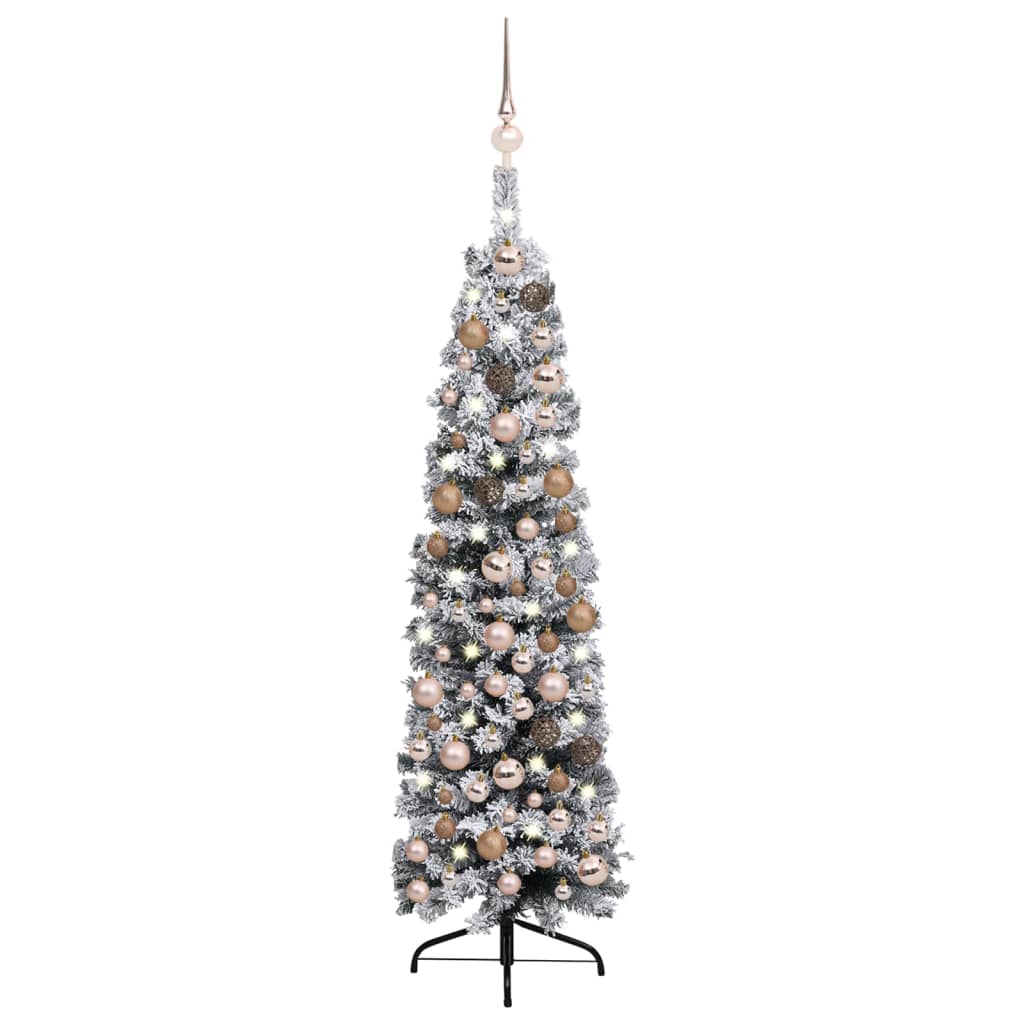 vidaXL Slim Pre-lit Christmas Tree with Ball Set&Flocked Snow Green 120cm