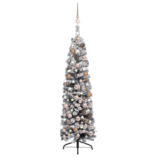 vidaXL Slim Pre-lit Christmas Tree with Ball Set&Flocked Snow Green 120cm