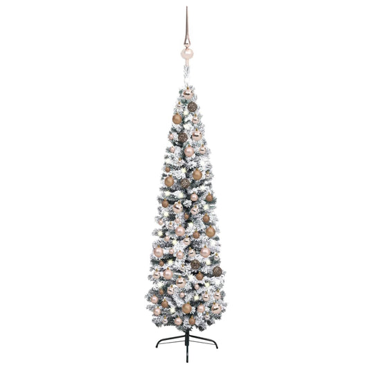 vidaXL Slim Artificial Pre-lit Christmas Tree with Ball Set Green 210 cm