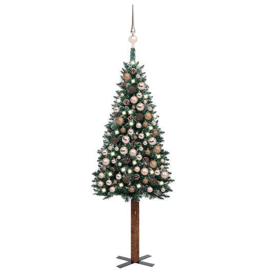 vidaXL Slim Pre-lit Christmas Tree with Ball Set Green 180 cm