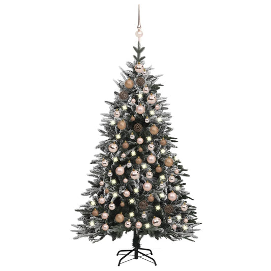 vidaXL Artificial Christmas Tree LED&Ball Set&Flocked Snow 120cm PVC&PE
