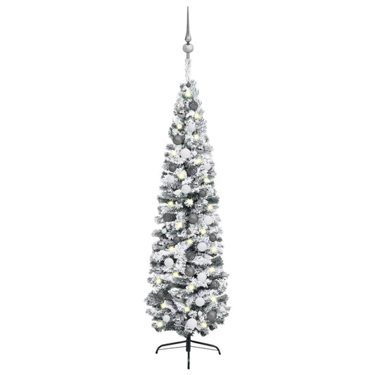 vidaXL Slim Artificial Pre-lit Christmas Tree with Ball Set Green 210 cm