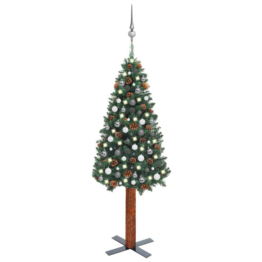 vidaXL Slim Pre-lit Christmas Tree with Ball Set Green 180 cm PVC