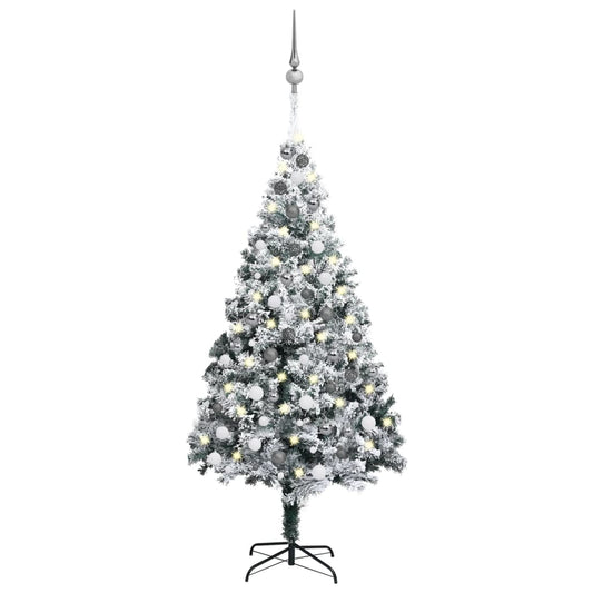 vidaXL Artificial Pre-lit Christmas Tree with Ball Set Green 180 cm PVC