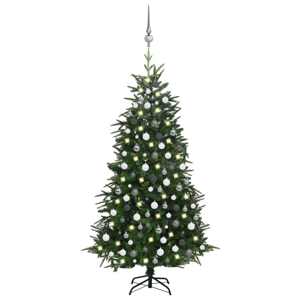 vidaXL Artificial Christmas Tree LEDs&Ball Set Green 210 cm PVC&PE