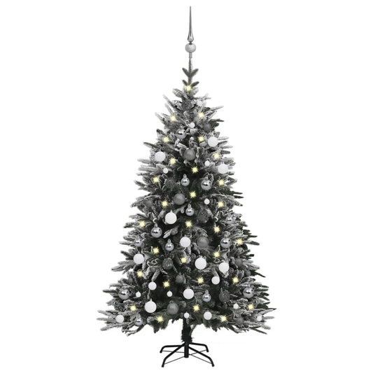 vidaXL Artificial Christmas Tree LED&Ball Set&Flocked Snow 120cm PVC&PE