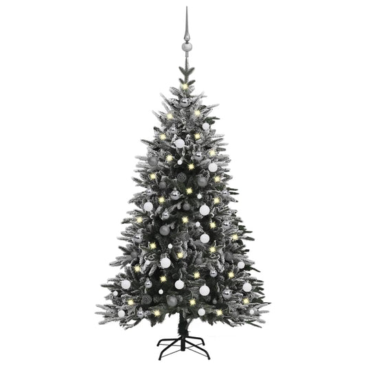 vidaXL Artificial Christmas Tree LED&Ball Set&Flocked Snow 150cm PVC&PE