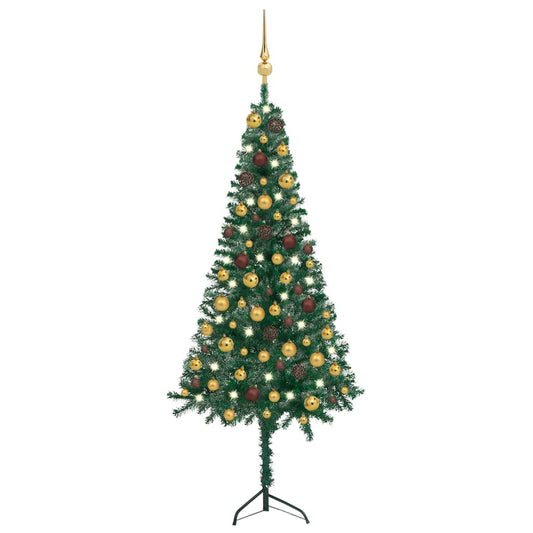 vidaXL Corner Artificial Christmas Tree LEDs&Ball Set Green 120 cm PVC