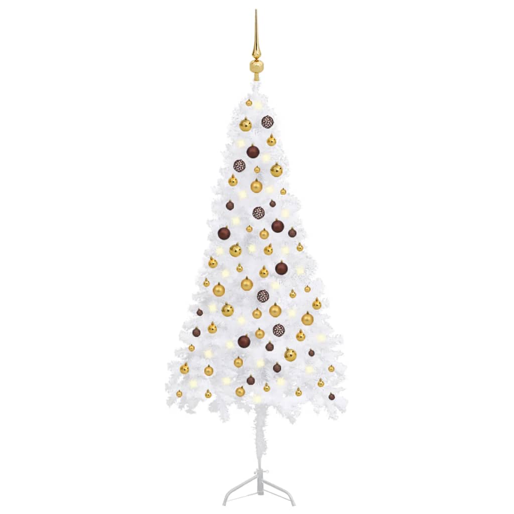 vidaXL Corner Artificial Christmas Tree LEDs&Ball Set White 180 cm PVC