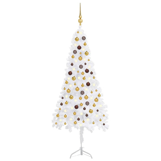 vidaXL Corner Artificial Christmas Tree LEDs&Ball Set White 180 cm PVC