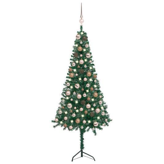 vidaXL Corner Artificial Christmas Tree LEDs&Ball Set Green 120 cm PVC