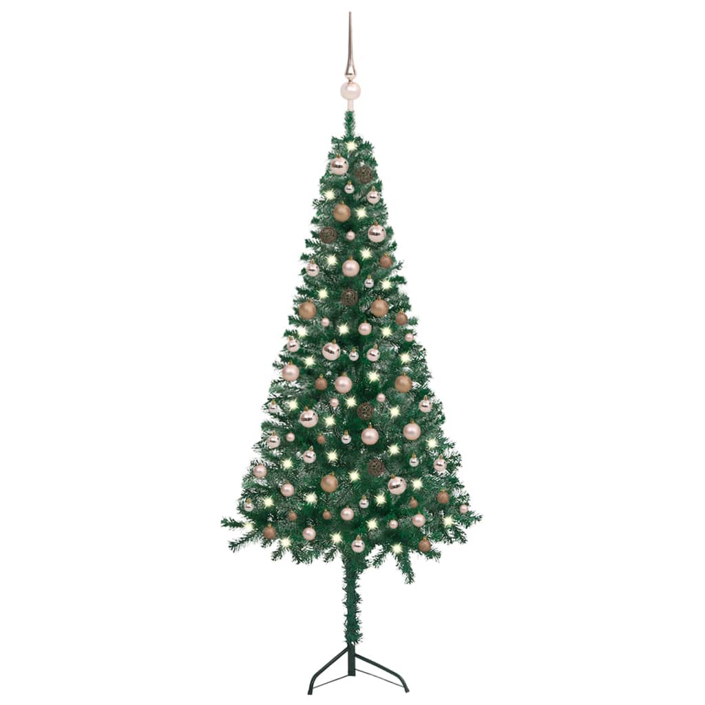 vidaXL Corner Artificial Christmas Tree LEDs&Ball Set Green 180 cm PVC