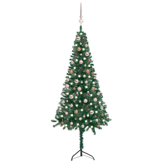 vidaXL Corner Artificial Christmas Tree LEDs&Ball Set Green 180 cm PVC