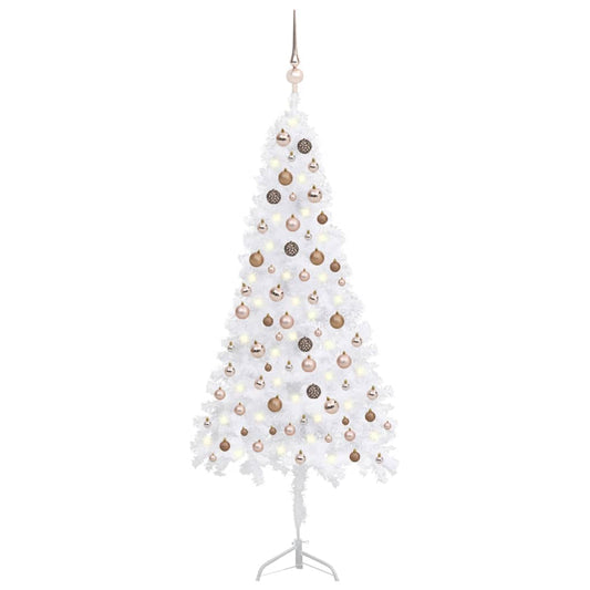 vidaXL Corner Artificial Christmas Tree LEDs&Ball Set White 180 cm PVC