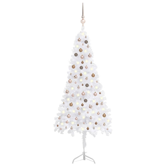 vidaXL Corner Artificial Christmas Tree LEDs&Ball Set White 240 cm PVC